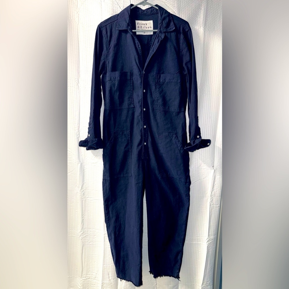 Frank And Eileen Northern Ireland Jumpsuit Navy Blue Flax Blend Size Medium